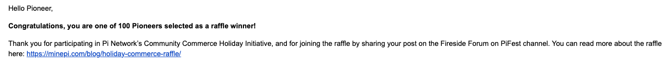 Example of the official raffle email
